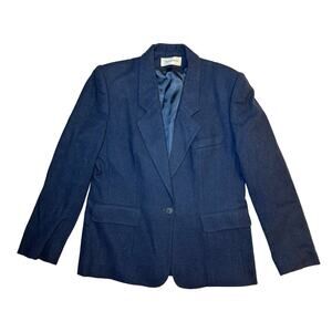 Vintage Evan Picone Woman's Blazer Jacket 100% Wool Blue Size 10